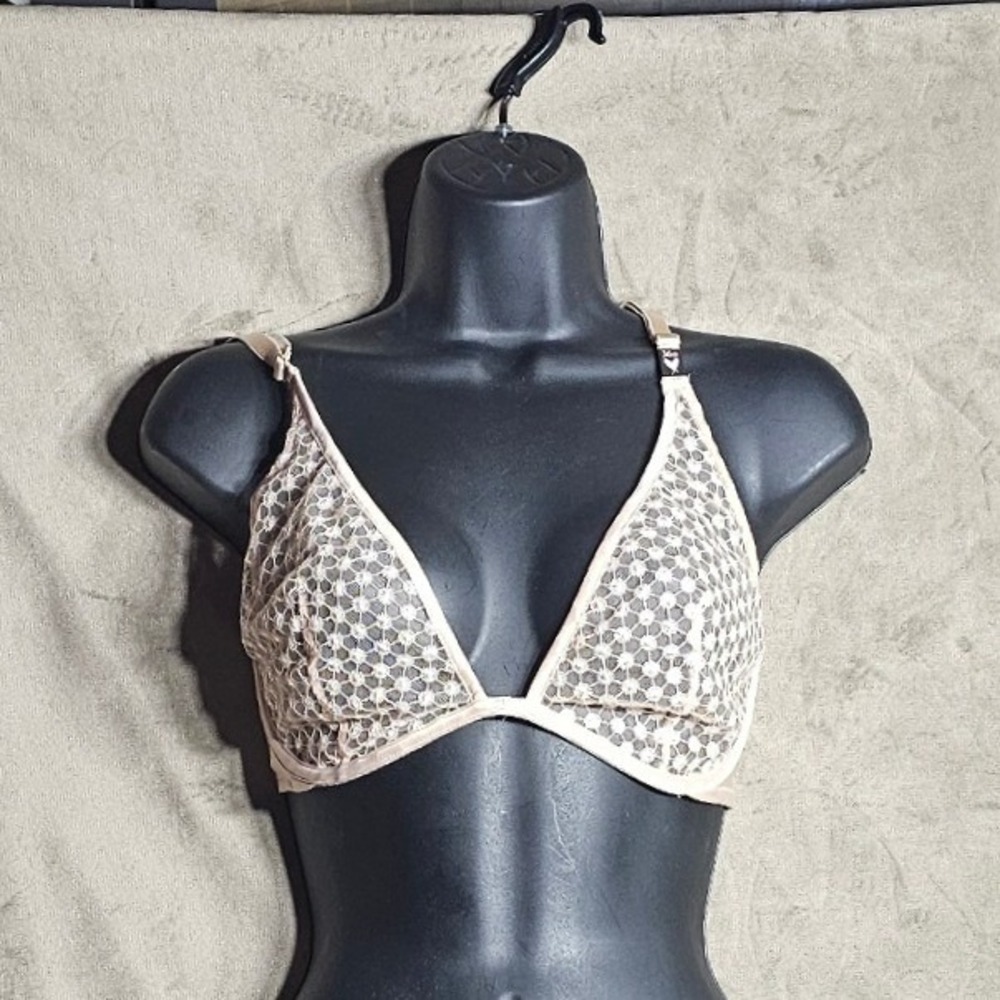 Victorias Secret Starburst Lace Caged Back‎ Triangle Bra Beige 36D NWT